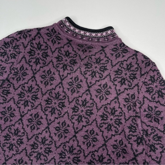 Fairisle Sweater Full Zip Cardigan Purple Wool Vintage Gorp Boho Winter Alpine - Picture 8 of 15